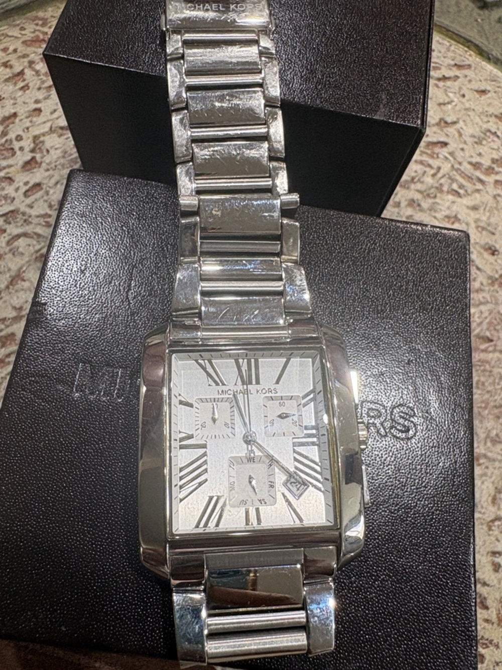Michael Kors Silver Square-Link Chronograph Bracelet Watch - Picture 3 of 3